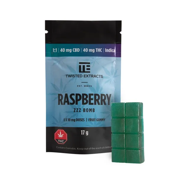 Raspberry Zzz 1:1 Indica Jelly Bomb (40mg THC:40mg CBD) 1 Raspberry